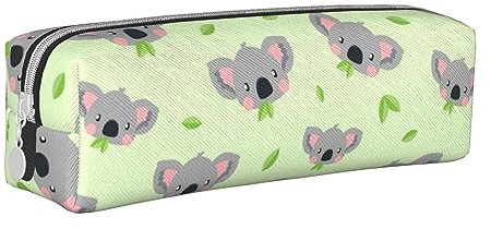 Melbrakin Simpatico astuccio con stampa koala e foglie, astuccio portapenne, in pelle, astuccio, organizer, con cerniera, custodia per trucco cosmetico