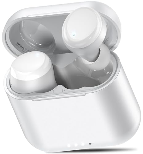 TOZO T6 In-Ear Kopfhörer Kabellos Bluetooth 5.3 mit ENC Noise Cancelling, 50 Std. Wiedergabe, Tiefer Bass, IPX8 Wasserdicht, Ladeetui, Touch und App-Steuerung - Weiß