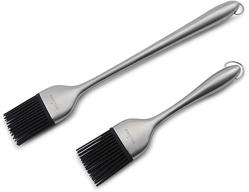SANTOS Grill & Marinadepinsel - 2er Edelstahl Pinselset - 20cm/30cm - Marinieren, Glasieren, Einfetten - spülmaschinenfest - Hitzebeständig bis 230°C