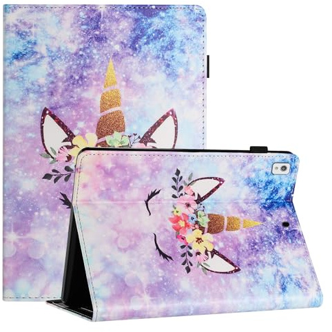 LSPCASA Housse Tablette pour iPad 10.2 / iPad 7th Gen/iPad 8th Gen/iPad 9th Gen PU+TPU Matérielle Coque iPad 9eme Generation Fonction Support Étui Licorne