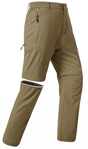 JINSHI Hombre Pantalón Convertible Cortos de Secado Rápido Ligero Zip Off Pantalones de Senderismo Montaña Escalada con 5 Zip-Bolsillos Caqui EU 4XL