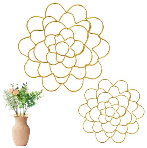 WLLHYF Blumenarrangement Halter Wiederverwendbarer Blumenfrosch Blumengitter Edelstahl Vase Rundes Zubehör für Pflanzenbefestigung Blumensträuße Arrangements Vasen-Pflanzenfixierung 2 Stück (Gold)