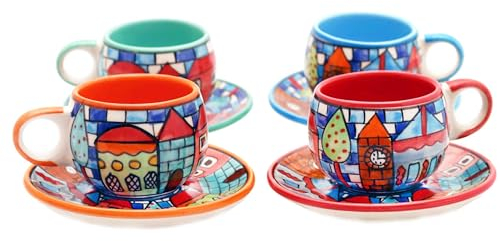 Gall&Zick Handbemalte Espressotasse mit Unterteller – Stadtmotiv, 100 ml Keramik Tasse, Italienisches Design, Spülmaschinengeeignet, Geschenkidee für Espressoliebhaber