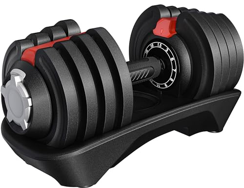 Yaheetech Adjustable Dumbbells Pair, 24KG/18KG/12KG Quick-Adjust Weights | Easy Change Free Weights, Space-Saving, Non-Slip Grip, Storage Dock Base, Home Gym Workout Office Fullbody Strength Training