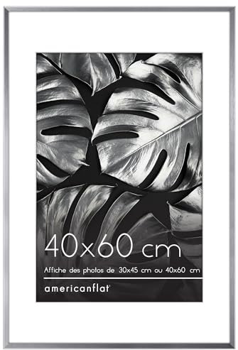 Americanflat Cadre Photo Aluminium 40x60 cm Argenté - Cadre 30x45 cm avec Passe-Partout ou 40x60 cm sans Passe-Partout - Verre Antichoc, Matériel de Suspension Mural Intégré