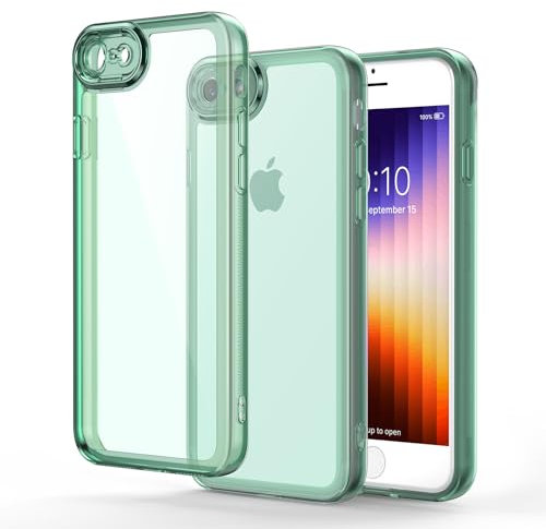 Honeyview Colored Clear Case for iPhone SE 2020/2022, iPhone 8/7 with Matte Border, Non-Yellowing, Shockproof, Armour Phone Cover for Apple iPhone SE 2nd 3rd Generation - Green