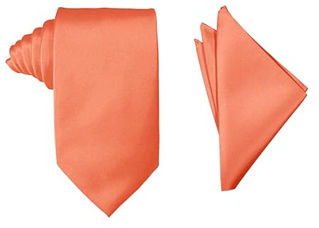 Herren Krawatte und Einstecktuch für Anzug oder Smoking, einfarbig, formelle Hochzeit, lässig, Set, Koralle, Standard