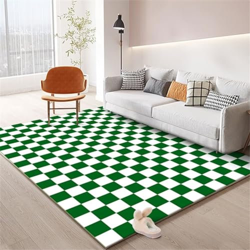 Wohnzimmerteppich Rechteckiger Teppich Für Babyzimmer 160X250Cm Teppich Grüner Lounge-Teppich Waschbarer Teppich Schachbrett-Teppich Weiß