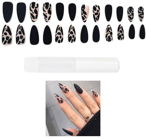 24pcs Short Square False Nails French Tip, Leopard Print Stick on Nails, Glitter Press on Nails, Removable Glue-on Fake Nails, Women and Girls Nail Art Accessories, Impress Nails Press on.
