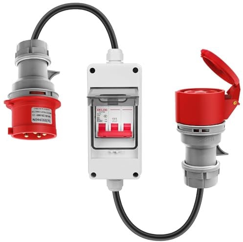 CEE Adapter 63A auf 32A, 400V Kupplung Starkstrom mit Schutzschalter, IP44 CEE Stromadapter Stecker und Steckdose H07RN-F Wohnmobil-Adapterkabel