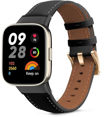 KeeFos Bracelet en Cuir Compatible avec Xiaomi Redmi Watch 3, Doux Bracelet en Cuir pour Femme Homme, Bracelets de Remplacement pour Xiaomi Redmi Watch 3 - Noir