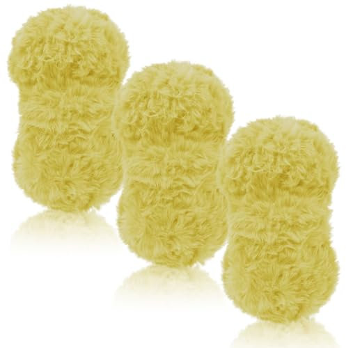 LEREATI Plüschwolle 3 x 100g Fransengarn Weiche Flauschige Wolle Dicke Plush Yarn Fluffy Yarn Fransenwolle zum Häkeln & Stricken Tasche, Hüte, Decken, Pelziges Objekt (Gelb)