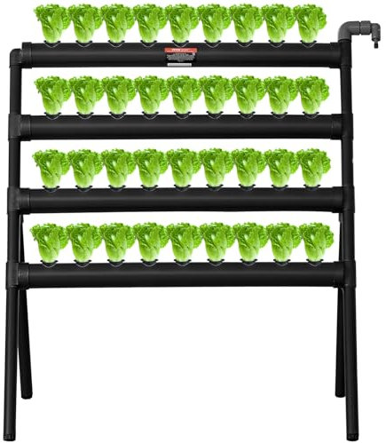 VEVOR Sistema de Cultivo hidropónico, 4 Capas, Kit de Cultivo hidropónico, 36 sitios, con Tubos de PVC Gris Oscuro, Bomba de Agua, Temporizador, cestas, esponjas, plantación para Frutas, Verduras,