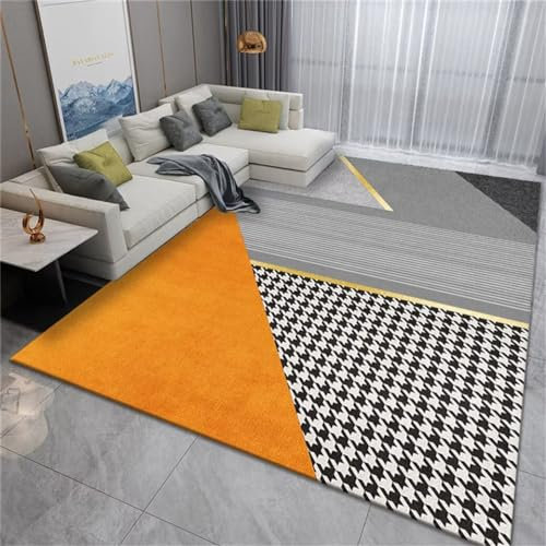 ROSURUG Teppich Bettvorleger Außenteppich Leichtes Luxus Minimalistisches Orange Grau Geometrisches Design Waschbar Teppich Mädchen(orange 70X140cm)