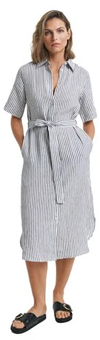 GANT Damen REG Linen Striped Shirt Dress Kleid, Evening Blue, 36