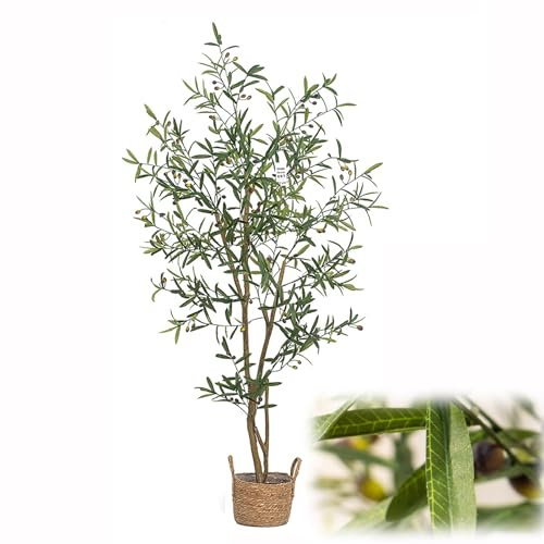 GLJTUO Olivier Artificiel De 2 M 78 Cm De Haut avec Pot Et Olives, Branches De Décoration D'Olivier Synthétique pour Intérieur Et Extérieur, Arbre en Soie D'Olivier Presque Nat,One Color-Medium