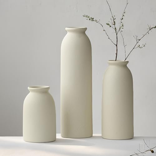 Set di 3 piccoli vasi in ceramica da 26,6 cm, per decorazioni per la casa e centrotavola, stile rustico rustico, mini vasi decorativi (XL beige)
