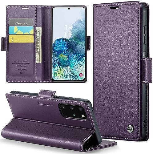 Rerzoiro Handyhülle für Samsung Galaxy S20 Plus Hülle, Premium PU Leder Klapphülle RFID Schutzhülle Magnet Kartenfach Standfunktion Flip Wallet Tasche Case Kompatibel Samsung S20 Plus, Lila