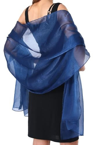 BUOSHUO Stola Damen,Chiffon Schal Shawl Multifunktionstuch Leicht, Für abendkleid,Geeignet Für Abend Party,Täglich Passend,Hochzeit Brautjungfer's Elegante (Navy Blau)