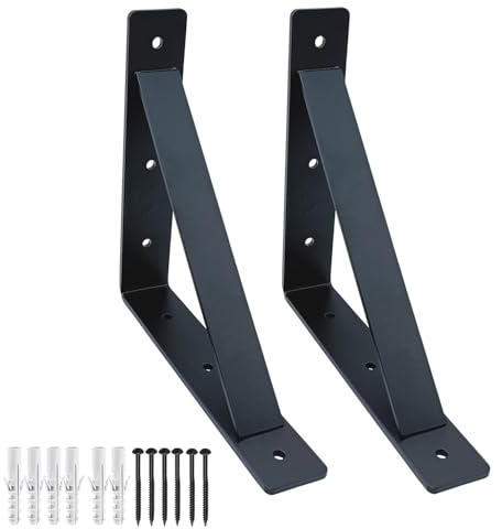 ATEK 12x12 Rustic Scaffold Board Shelf Brackets 1 Pair – Heavy Duty 6mm x 40mm Steel Industrial Floating Shelf Supports with Welded Brace Metal Brackets with Screws for Home Garage Office