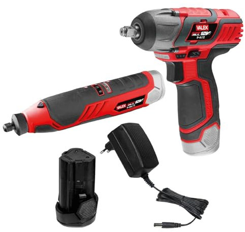 Valex Kit Avvitatore ad Impulsi + Multiutensile a batteria al litio 12V, confezione 2 prodotti per il fai da te con utensili cordless, batteria e caricabatterie Gamma OneAll 12V, 2Ah