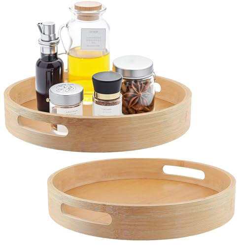 CHUIFAI 2 Stück 30cm Drehteller Organizer Holz, Bambus Lazy Susan Drehteller Gewürzregal Rund Drehbar Holz Turntable für Küchen Arbeitsplaatte Schrank