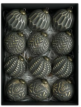 ZOUBAOQ Weihnachtsbaumkugel-Ornamente, 7,9 cm, Retro-Kunststoff-Kugeln, bruchsicher, antiker traditioneller Stil, Weihnachtsdekoration, 12 Stück