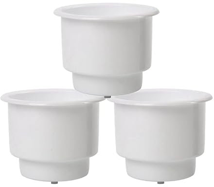 Portavasos de plástico Empotrado for latas de Bebidas, con Drenaje, for Barco, Coche, Caravana Marina, Color Blanco, 3 uds.