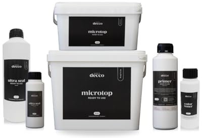 decco MicroTop Ready to Use KIT Microcemento 5M² - Especial para paredes/suelos sobre superficies absorbentes rugosas - Apto para morteros y gotelé - Color: Portland