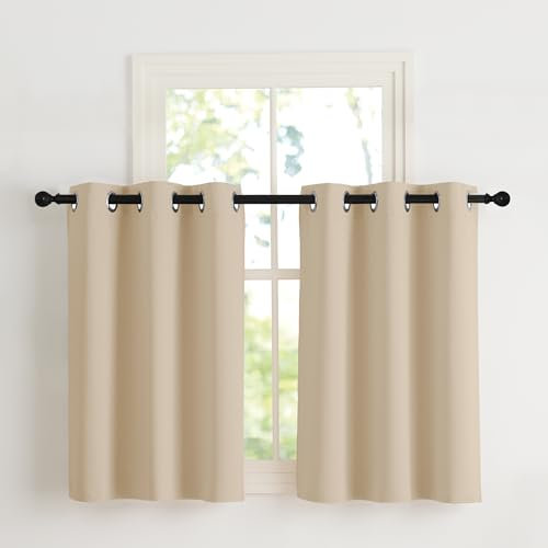NICETOWN Tende Corte per Finestre Cucina Termiche Tenda Oscurante da Interno Cameretta Bambino con Anelli Decorazione per la Casa 2 Pannelli 107x90 CM Beige