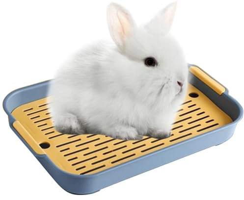 Lettiera per Coniglio Lettiera con Griglia Vassoio,Vasino per L'addestramento per Piccoli Animali,Furetto,Conigli (Blu, S)