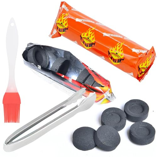 AGD LIGHTS Holzkohletabletten Set Ø 33mm 40mm 20 Stück mit Zange Räucherkohle Schnellzünder Rollen(2 Rolle)