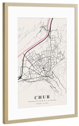artboxONE Poster mit Rahmen Gold 30x20 cm Map Chur von Webwald - gerahmtes Poster