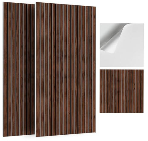 JBER 6Pack Acoustic Panels, Self-Adhesive Fluted Slat Sound Proofing Panels for Walls, Decorative Wood Grain Printing Wall Panels for Recording Studio, Offices, Home, 60×60×1cm, Dark Walnut Grain