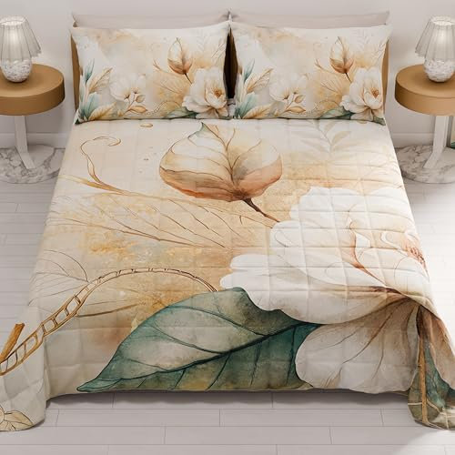 PETTI Artigiani Italiani - Tagesdecke für französisches Bett, 220 x 260 cm, 100 g/m², wendbar, für französisches Bett, leichte Steppdecke, Blumenmuster 154, hergestellt in Italien