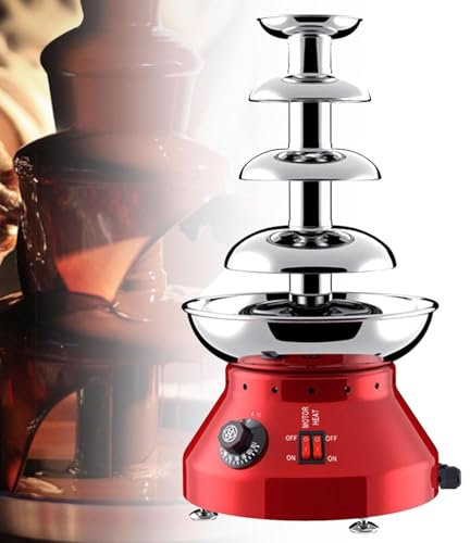 WEIZIIA Fontana di Cioccolato elettrica, Fontana di Cioccolato in Acciaio Inossidabile a 5/6 Livelli, Fontana di Cioccolato da 230 W con Sis-Tema di Tenuta, Temperatura 30-110 °C,Red-4tier