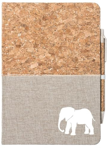 Huuraa Notizbuch A5 Elefant Silhouette Geschenk | Journal 80 Blatt inkl. Kugelschreiber Tagebuch Geschenkidee Reisetagebuch unliniert Hardcover aus Kork und Baumwolle