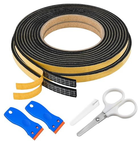 QUIIEOSKIA 2 Rollen 10m Dichtband Spüle, 6mm x 3mm Selbstklebendes Dichtungsband für Ceranfeld, Kochfeld und Einbauspülen, Ceranfeld Dichtungsband Moosgummi Montageband, mit Schaber & Schere