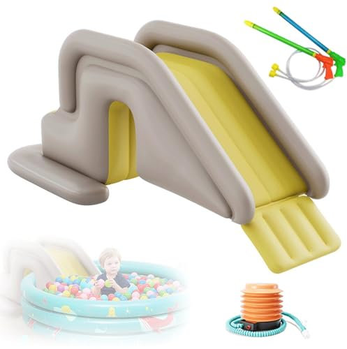 GDAONUDK Toboggan Gonflable pour Piscine ExtéRieure, Centre de Jeux avec Pompe à Pied Et Pistolet à Eau pour Enfants Et Adultes, à Partir de 6 Ans(Yellow)