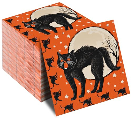 Feifeiya Vinatge Cocktail-Papierservietten, Motiv: schwarze Katze, 16,5 x 16,5 cm, Einweg-Papierservietten, Dessert-Getränke-Servietten für Serviettentechnik, Mittagessen, Serviette für Party