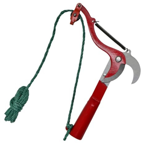Ausziehbare Baumschere mit Seil, Stahl, Hebelzug, Gartenarbeit | Hochschnitt an Ästen und Gras, mit Arbeitssparfeder, Doppelnutzung, Rot, Schwere Gartenpflege