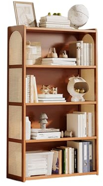 STARHMLUX Bücherregal mit 5/6 Ebenen Lagerregal Stehend aus Holz Regal Rattan-Seitenteile für Arbeitszimmer Büro Wohnzimmer Schlafzimmer Brown-5F 70cm