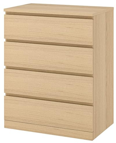 ProTuning MALM Kommode mit 4 Schubladen, Eichenfurnier weiß gebeizt, 80x100 cm