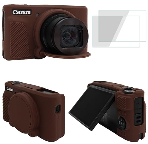 VOVMOEYA SX740 Camera Case Accessories Set[with 2 LCD Tempered Films],Silicone Protective Case Compatible with Canon PowerShot SX730 SX740 HS Digital Camera-Brown