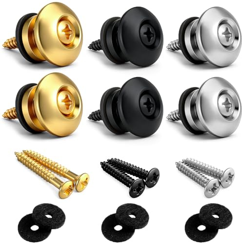 Guitar Strap Button, 6PCS Mushroom Style Guitar Strap Lock Button Electric Guitars Straps Locks Ukulele Bass Straps Buttons with Blocks for Bass Ukulele Electric