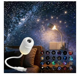 Proiettore e Luce Notturna 2-in-1 Galassia,Proiettore USB a Stella di Galassia con 24 Pellicole di Proiezione Scorrevoli,Luminosità Regolabile Rotazione 360°,Mini Lampada da Parete LED per Decorazione