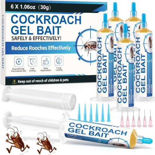 6 Pack Roach Gel Bait, Indoor/Outdoor Use, Fast-Acting Formula, Cockroaches Killer, Effective Cockroach Colony Eliminator, Common Household Cockroach Species for Home Pest Control (6pcs-B)