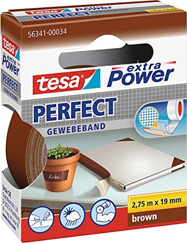 tesa extra Power Perfect Gewebeband - Gewebeverstärktes Ductape zum Basteln, Reparieren, Befestigen, Verstärken und Beschriften - Braun - 2,75 m x 19 mm