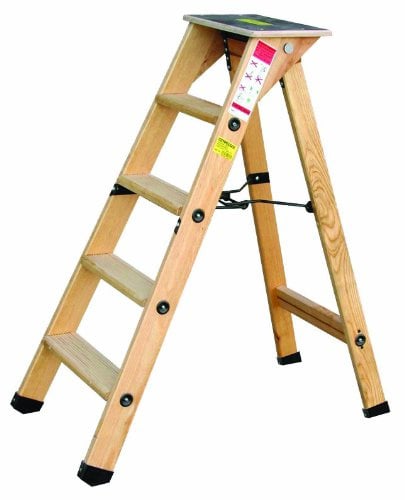Outifrance 8831250 Escabeau Bois professionnel simple plan de montée 4 marches avec tablette