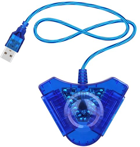 OSTENT Cavo Convertitore Adattatore USB Doppio per Sony Playstation 1/2 PS One PSX Controller Cablato Gamepad Joystick a PC Laptop, Colore Blu